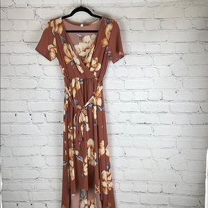 UEC Pink Blush Floral faux wrap high low dress med